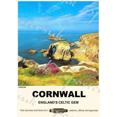 Vintage Style Railway Poster Lands End Cornwall A3/A2 Print 