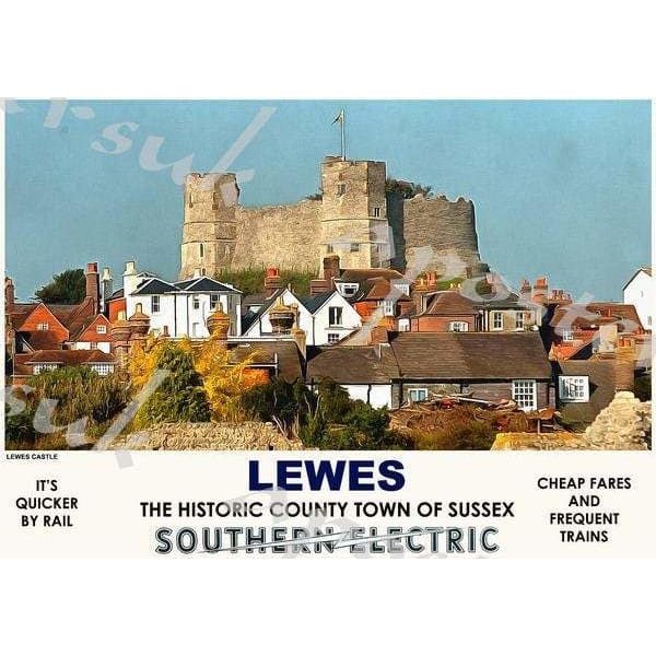 Vintage Style Railway Poster Lewes Castle A3/A2 Print - 