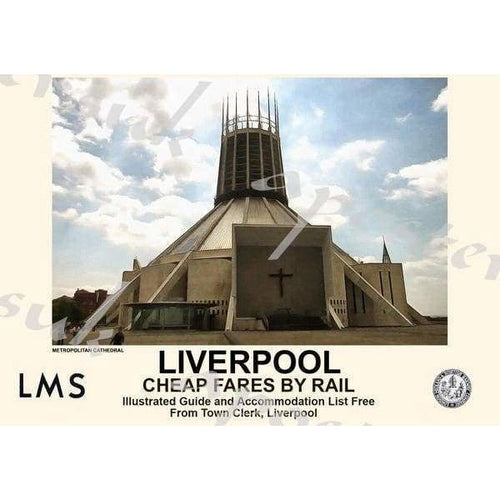 Vintage Style Railway Poster Liverpol Cathedral A3/A2 Print 