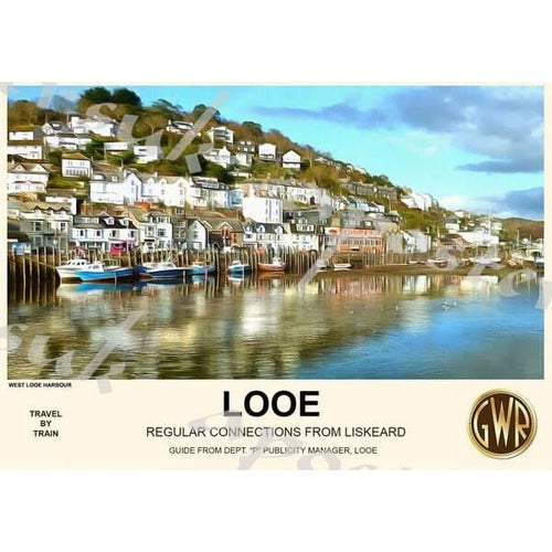 Vintage Style Railway Poster Looe Cornwall A3/A2 Print - 
