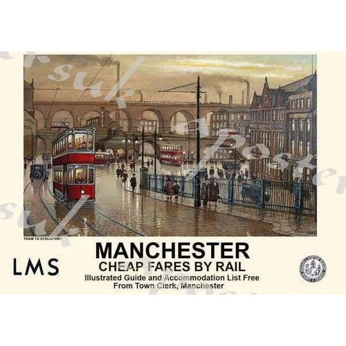 Vintage Style Railway Poster Manchester Tram A3/A2 Print - 