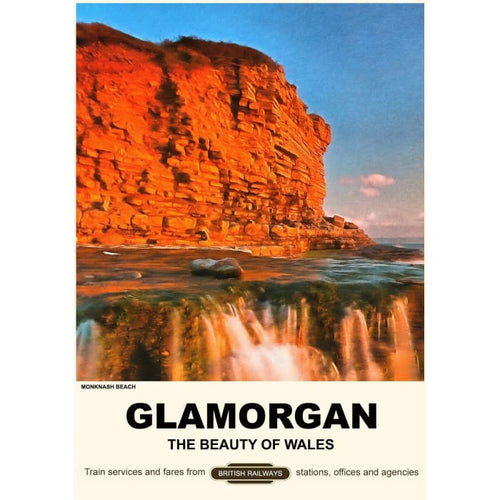 Vintage Style Railway Poster Monknash Beach Glamorgan South 