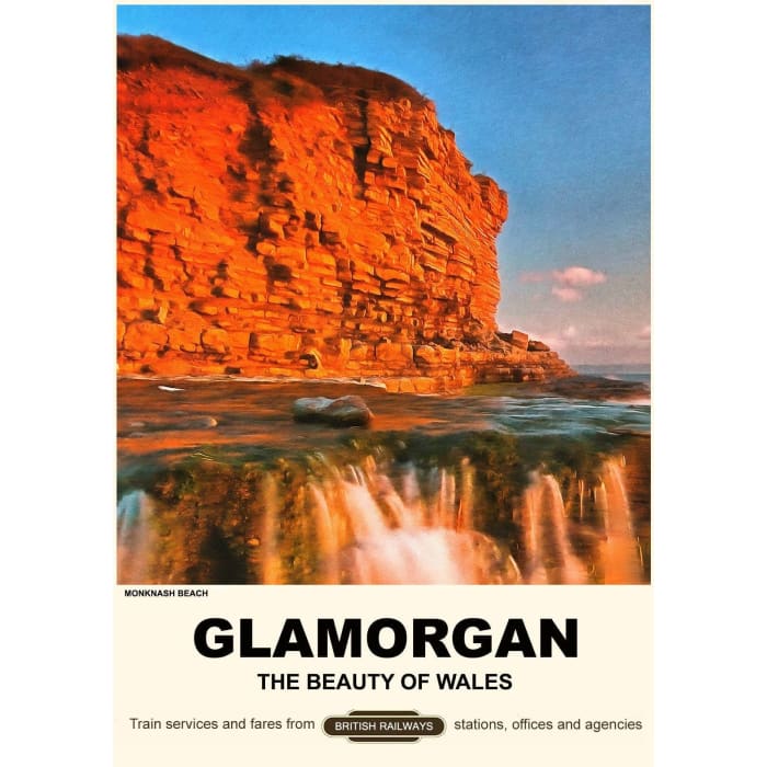 Vintage Style Railway Poster Monknash Beach Glamorgan South 