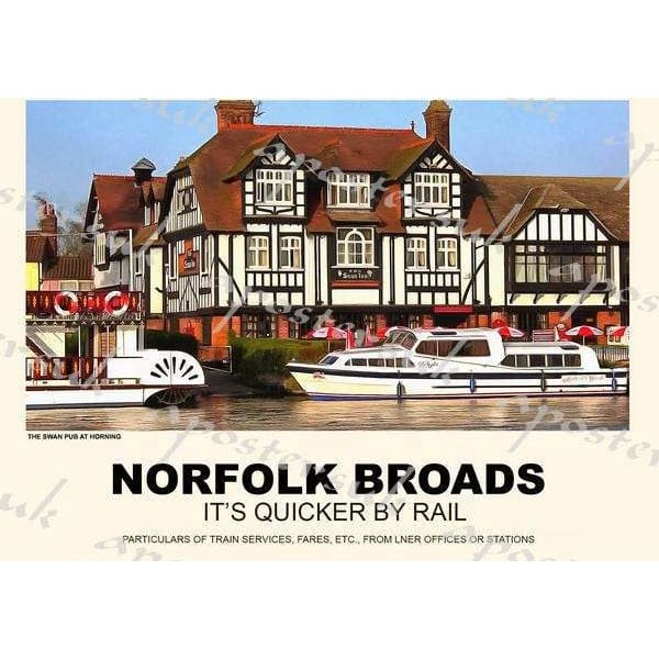 Vintage Style Railway Poster Norfolk Broads Horning A3/A2 