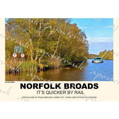 Vintage Style Railway Poster Norfolk Broads Sutton Broad 