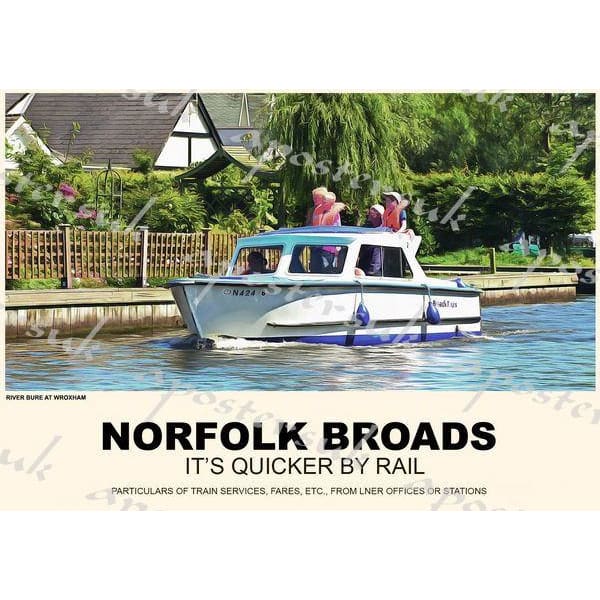 Vintage Style Railway Poster Norfolk Broads Wroxham A3/A2 