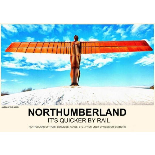 Vintage Style Railway Poster Northumberland Angel of The 