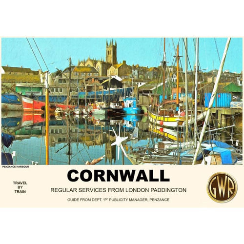 Vintage Style Railway Poster Penzance Cornwall A3/A2 Print -
