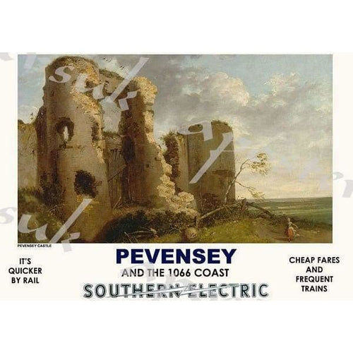 Vintage Style Railway Poster Pevensey Castle East Sussex 