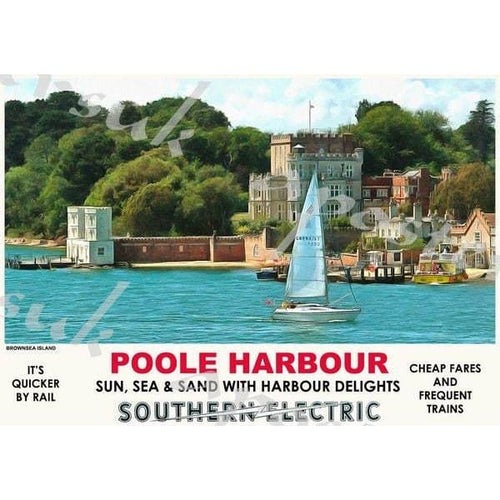 Vintage Style Railway Poster Poole Harbour Dorset A3/A2 