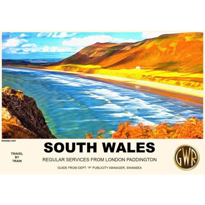 Vintage Style Railway Poster Rhossili Bay South Wales 