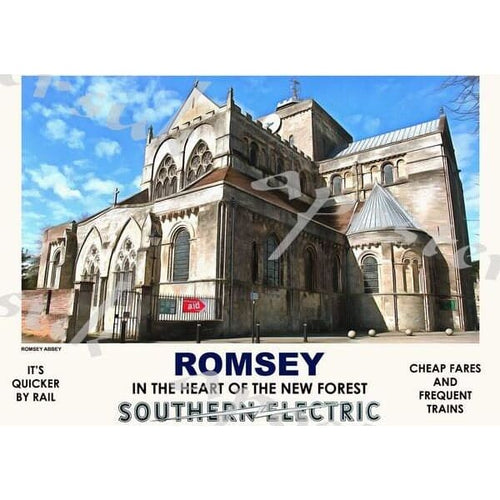 Vintage Style Railway Poster Romsey Abbey Hampshire A3/A2 
