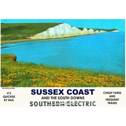 Vintage Style Railway Poster Seven Sisters Sussex Coast 