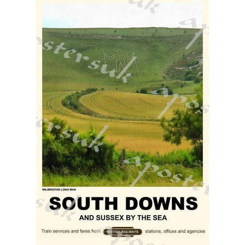 Vintage Style Railway Poster South Downs Wilmington Long Man