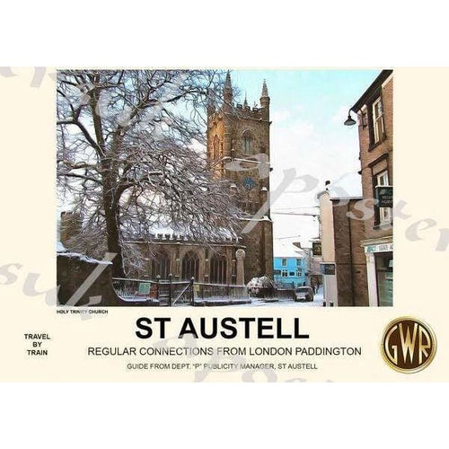 Vintage Style Railway Poster St Austell Cornwall A3/A2 Print