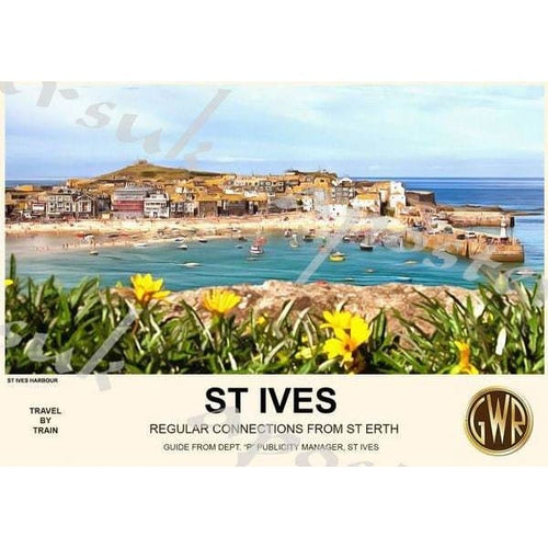 Vintage Style Railway Poster St Ives Cornwall A3/A2 Print - 