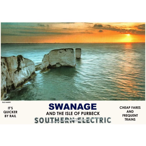 Vintage Style Railway Poster Swanage Isle of Purbeck A3/A2 