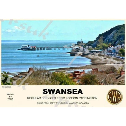 Vintage Style Railway Poster Swansea Mumbles Bay A3/A2 Print