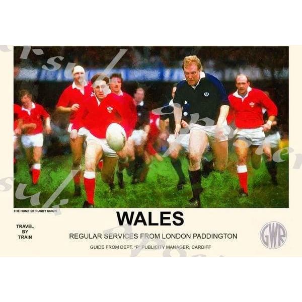 Vintage Style Railway Poster Wales Welsh Rugby A3/A2 Print -