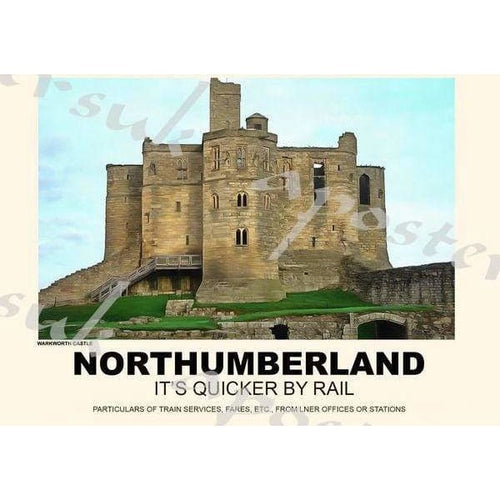 Vintage Style Railway Poster Warkworth Castle Northumberland