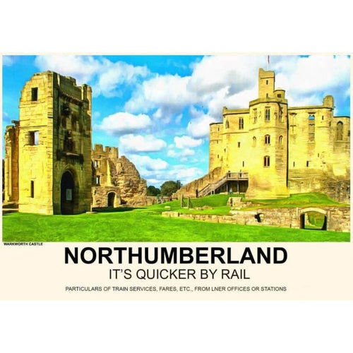 Vintage Style Railway Poster Warkworth Castle Northumberland