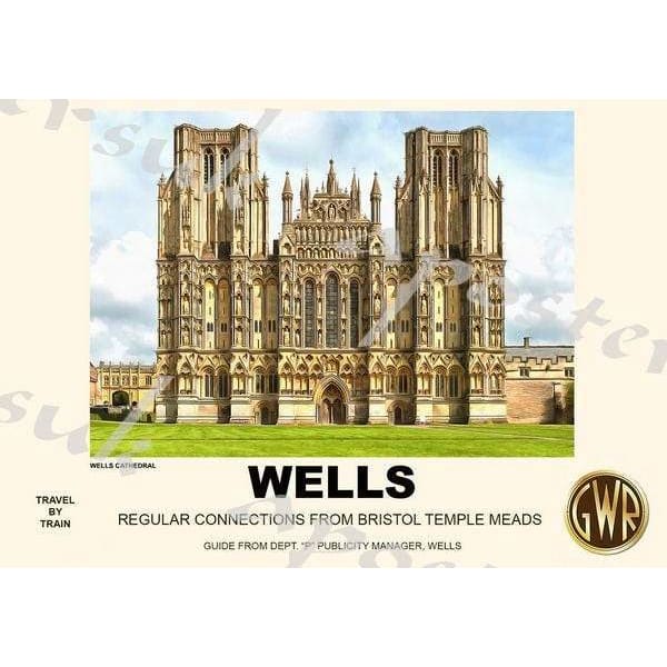 Vintage Style Railway Poster Wells Somerset A3/A2 Print - 
