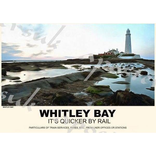 Vintage Style Railway Poster Whitley Bay A3/A2 Print - 