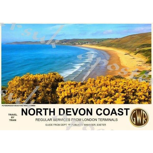 Vintage Style Railway Poster Woolacombe North Devon A3/A2 