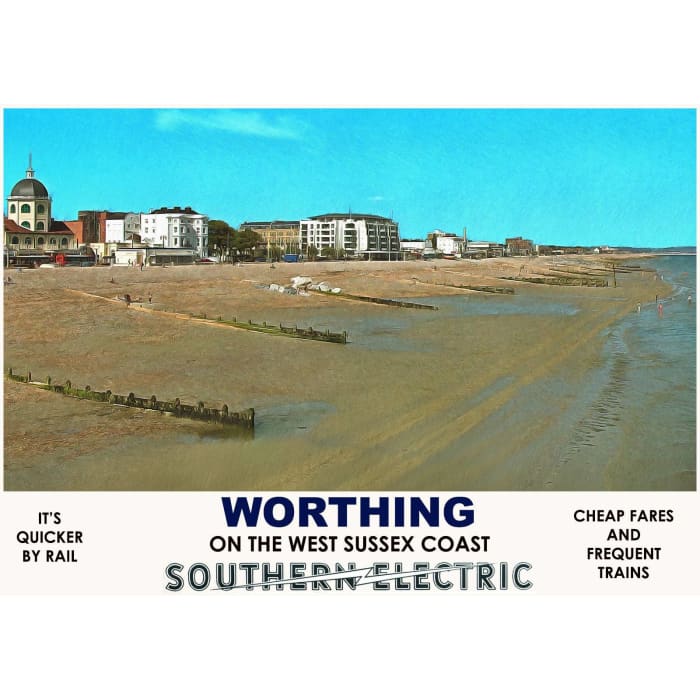 Vintage Style Railway Poster Worthing West Sussex A3/A2 