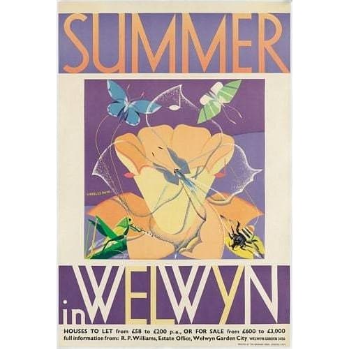 Vintage Summer In Welwyn Garden City UK Tourism Poster A3/A4