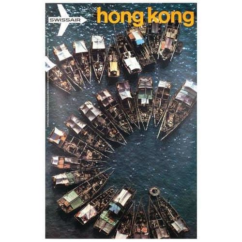 Vintage Swiss Air Flights to The Hong Kong Airline Poster 