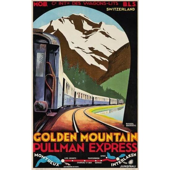 Vintage Swiss Golden Mountain Express Railway Poster A3 