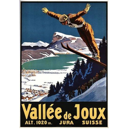Vintage Swiss Valley de Joux Ski Jumping Poster A3/A2/A1 
