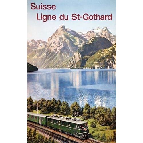 Vintage Switzerland St Gothard Railway Line Tourism Poster 