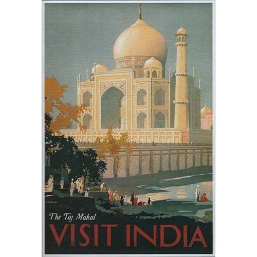Vintage Taj Mahal Visit India Tourism Poster A3/A2/A1 Print 