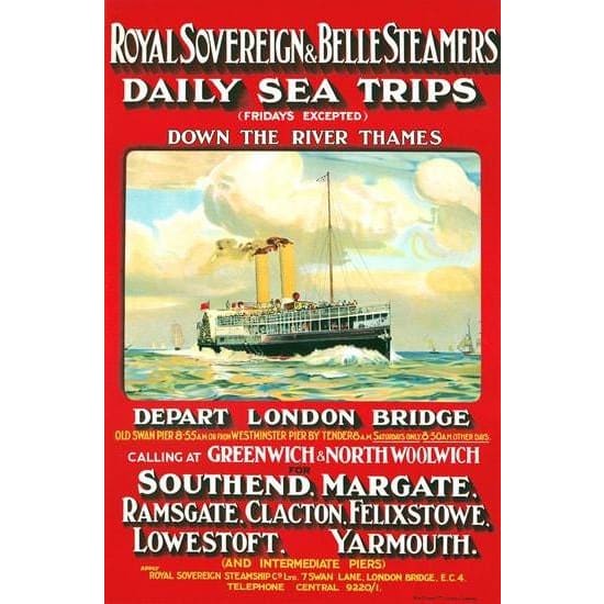 Vintage Thames Steamers Daily Sea Trips to Yarmouth Poster 