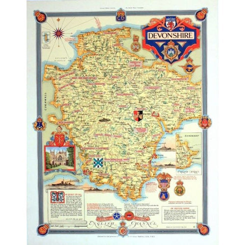 Vintage Tourist Map of Devon Poster Print A3/A4 - Posters 