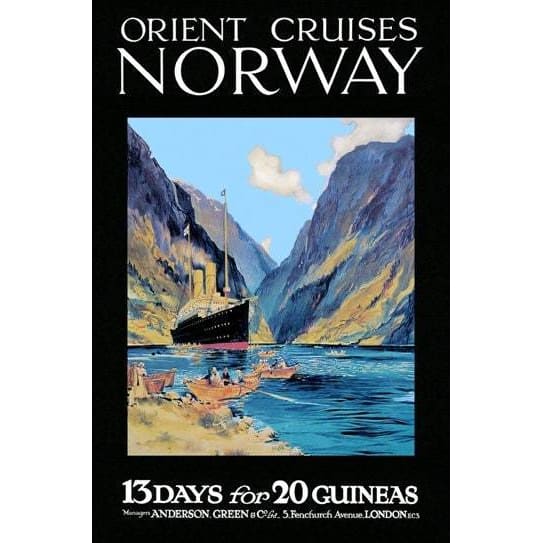 Vintage Travel To Norway Cruising In The Fjords A3 Poster 