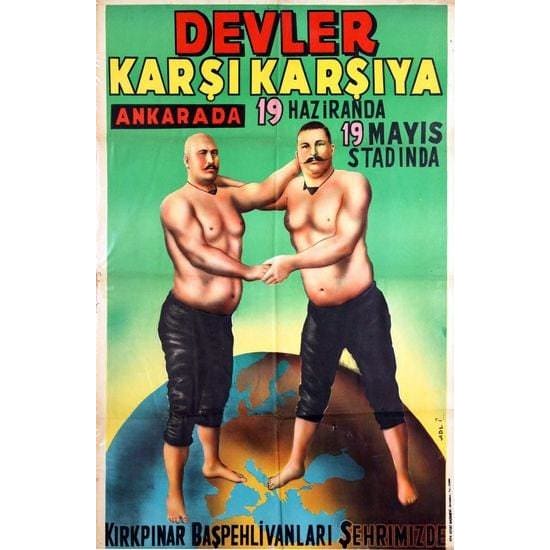 Vintage Turkish Wrestling Poster A3 Print - A3 - Posters 
