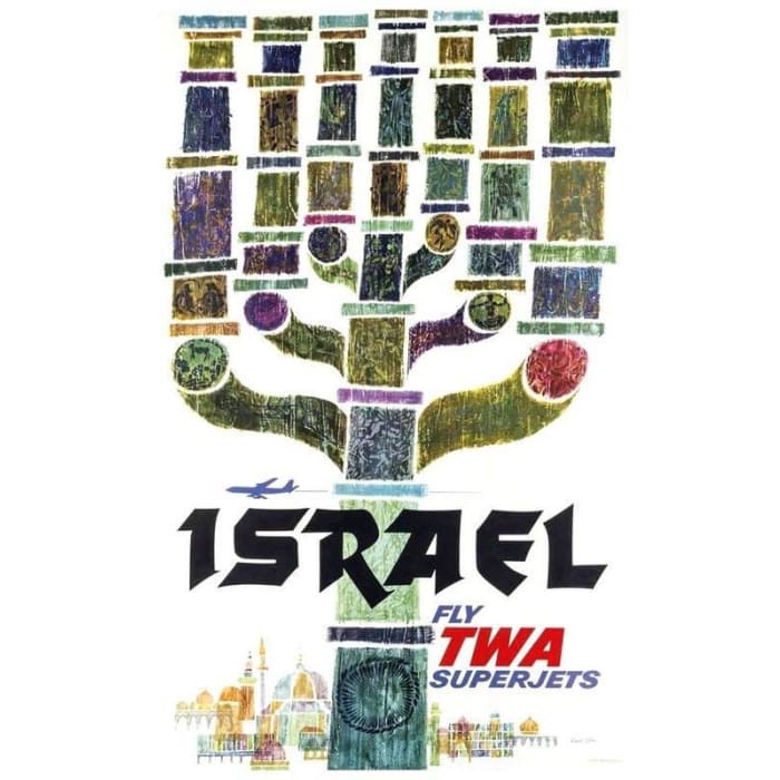 Vintage TWA Flights To Israel Airline Poster Print A3/A4 - 