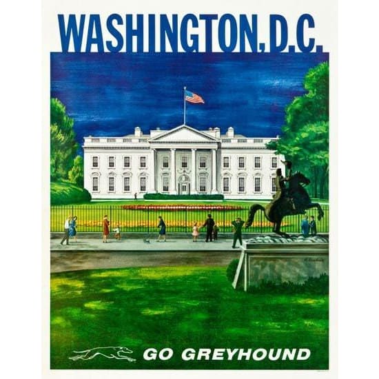 Vintage US Greyhound Coaches Washington DC Tourism Poster A3