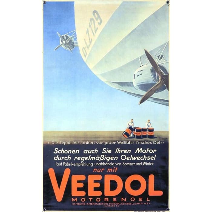 Vintage Veedol Zeppelin Fuel Advertisement Poster Print 