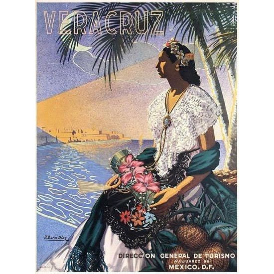 Vintage Veracruz Mexico Tourism Poster A3 Print - A3 - 