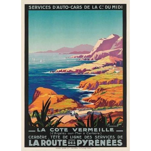 Vintage Vermeille Coast French Pyrenees Tourism Poster Print
