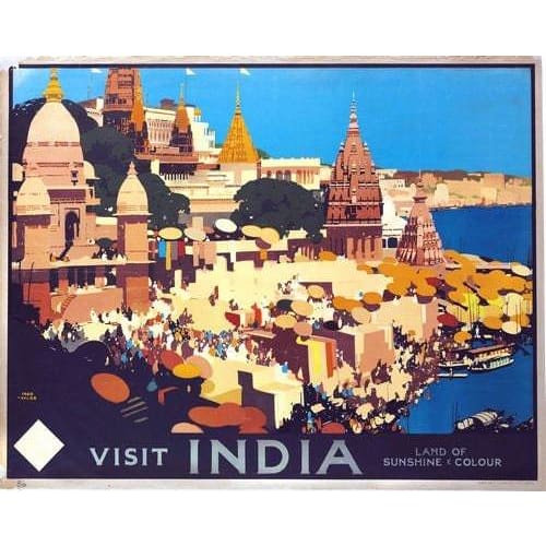 Vintage Visit India Land of Sunshine and Colour Tourism 