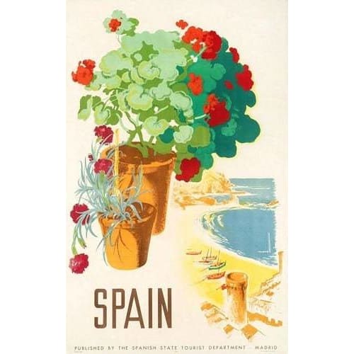 Vintage Visit Spain Flowers Tourism Poster A4/A3 Print - 