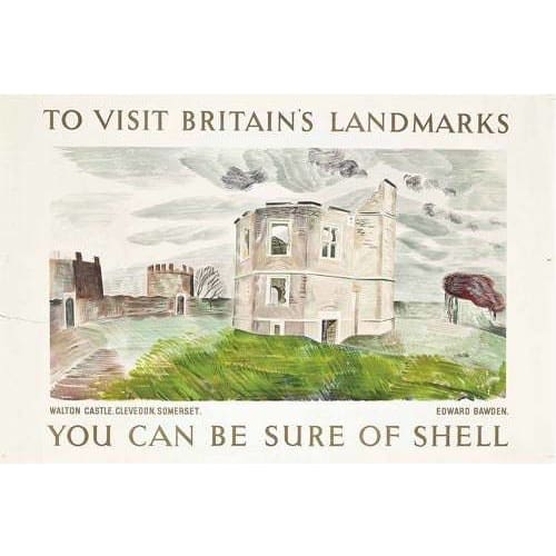 Vintage Walton Castle Somerset Shell Oil Travel Poster 