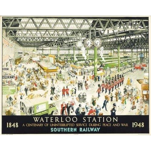 Vintage Waterloo Station London Southern Railway Poster 