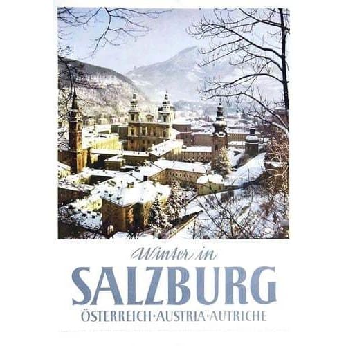 Vintage Winter In Salzburg Austria Tourism Poster A4/A3 