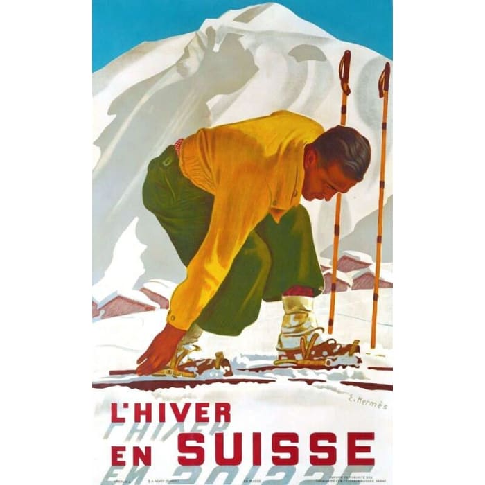 Vintage Winter In Switzerland Tourism Poster Print A3/A4 - 